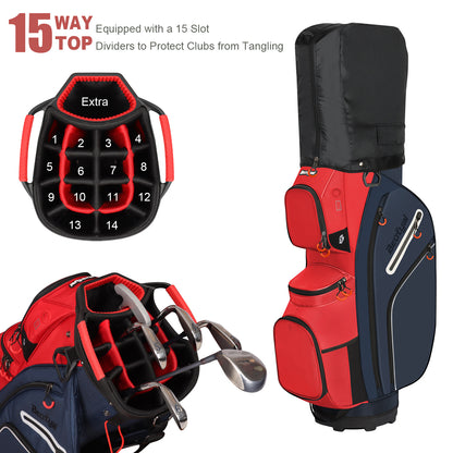 15-Way Golf Cart Bag with Cooler, Handles, Rain Cover & Divider System