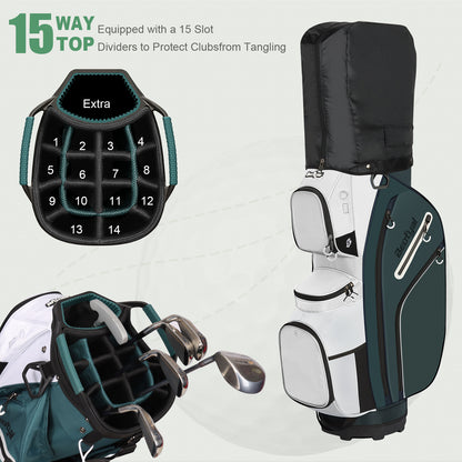 15-Way Golf Cart Bag with Cooler, Handles, Rain Cover & Divider System