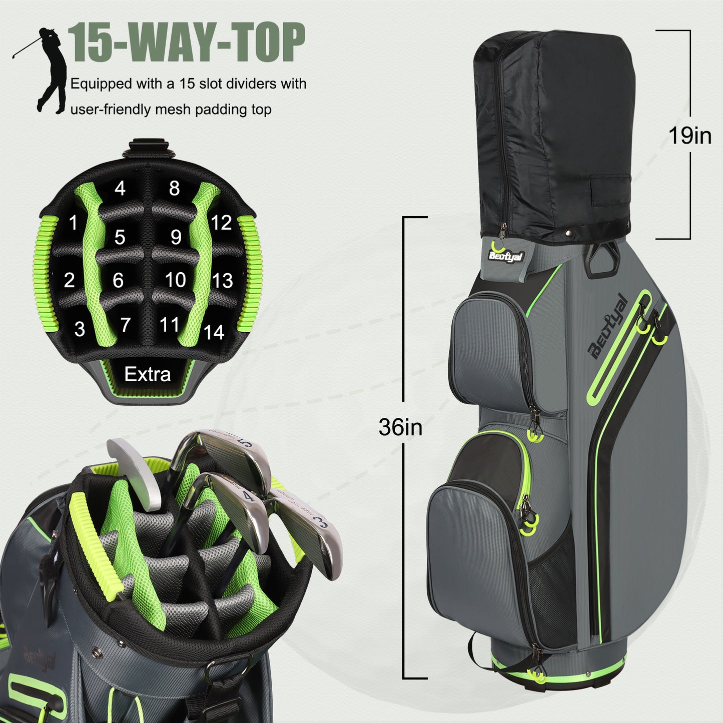 15-Way Golf Cart Bag with Cooler & Rain Cover – Lightweight for Men & Women