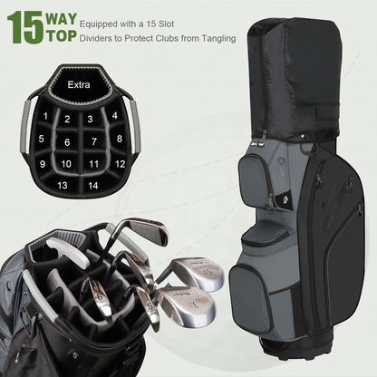 15-Way Golf Cart Bag with Cooler, Handles, Rain Cover & Divider System