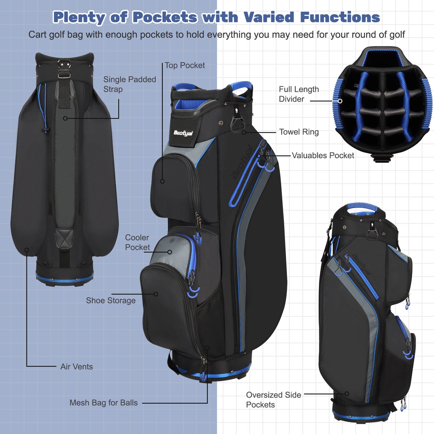 15-Way Golf Cart Bag with Cooler & Rain Cover – Lightweight for Men & Women