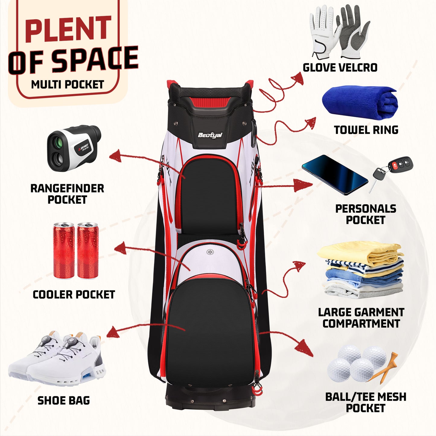 15-Way Golf Cart Bag with Cooler & Rain Cover – Lightweight for Men & Women