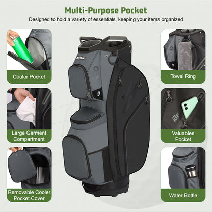 15-Way Golf Cart Bag with Cooler, Handles, Rain Cover & Divider System