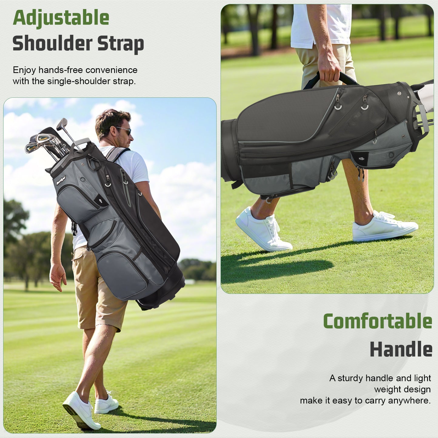 15-Way Golf Cart Bag with Cooler, Handles, Rain Cover & Divider System