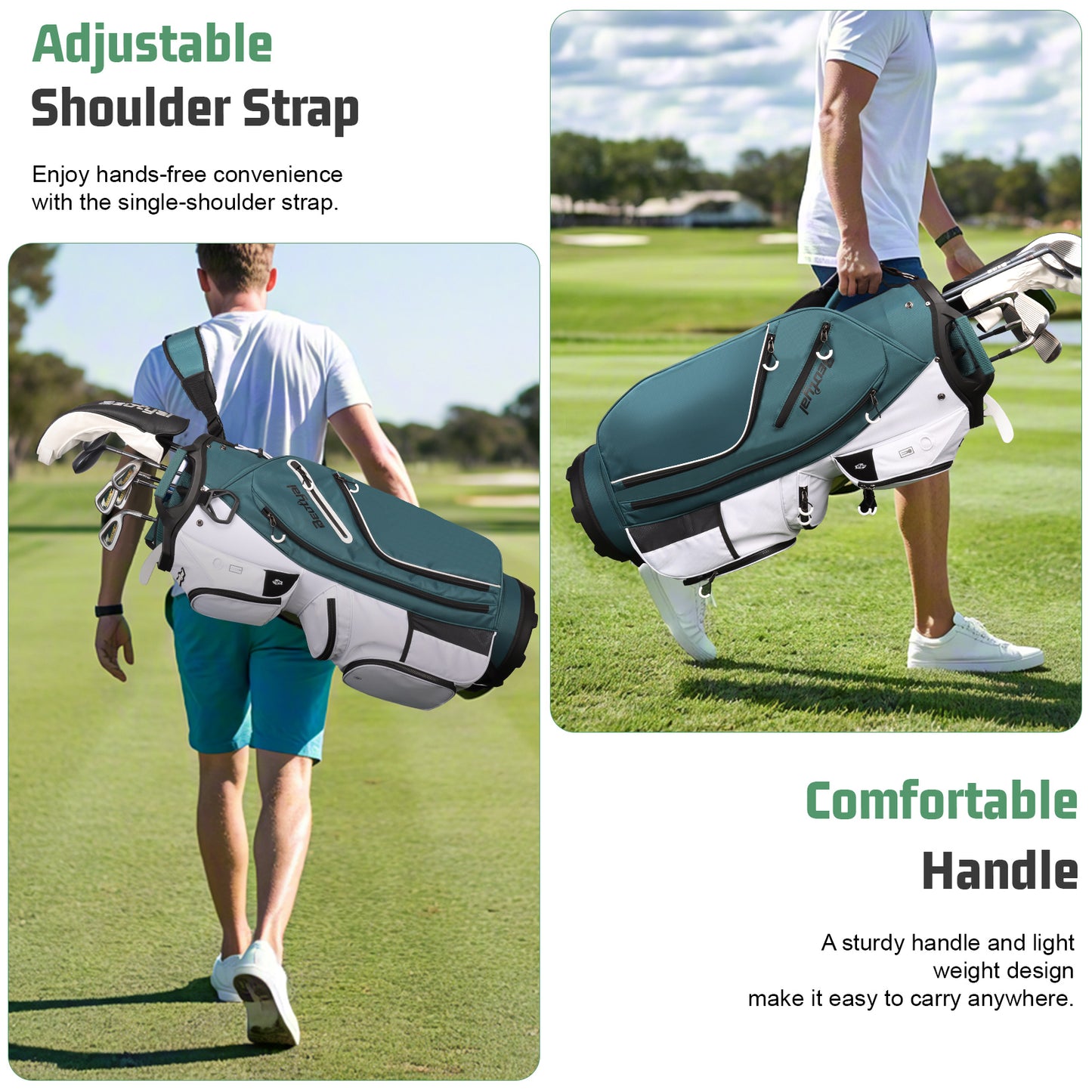 15-Way Golf Cart Bag with Cooler, Handles, Rain Cover & Divider System