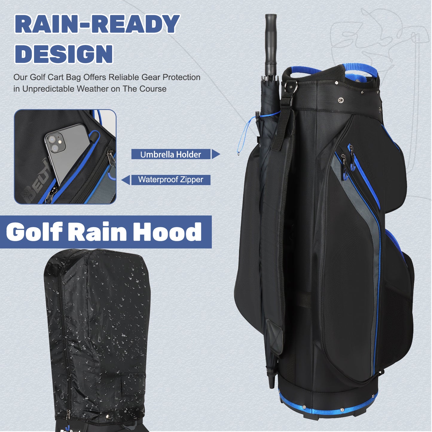 15-Way Golf Cart Bag with Cooler & Rain Cover – Lightweight for Men & Women