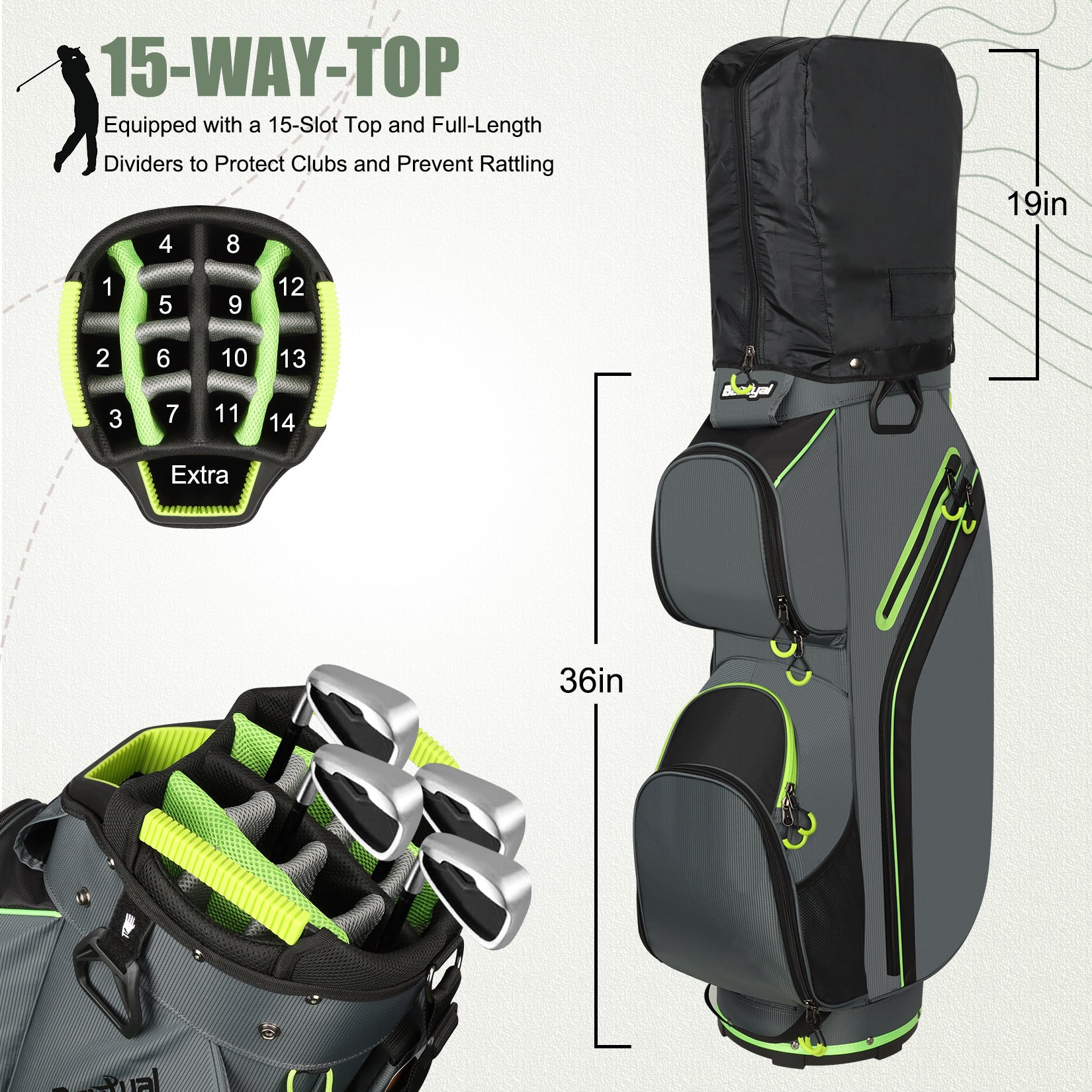 15-Way Golf Cart Bag with Cooler & Rain Cover – Lightweight for Men & Women