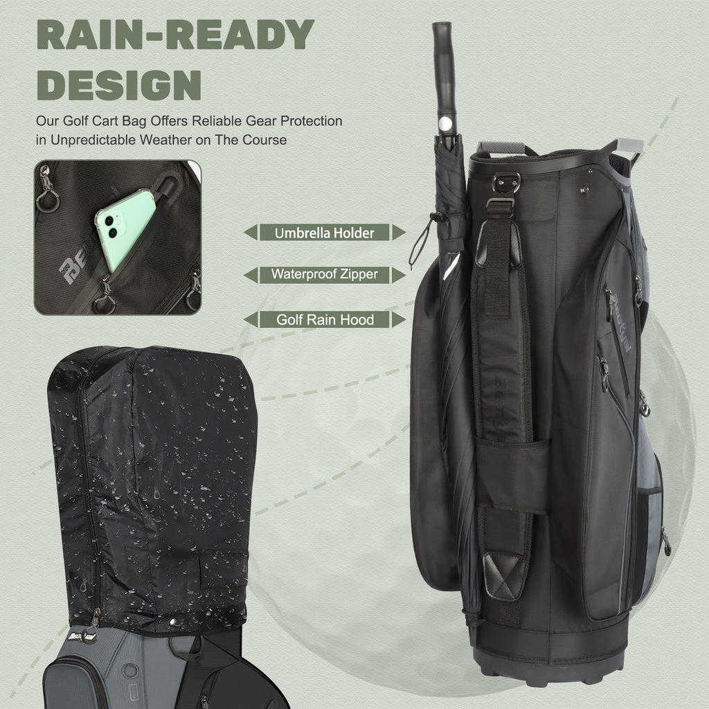 15-Way Golf Cart Bag with Cooler, Handles, Rain Cover & Divider System