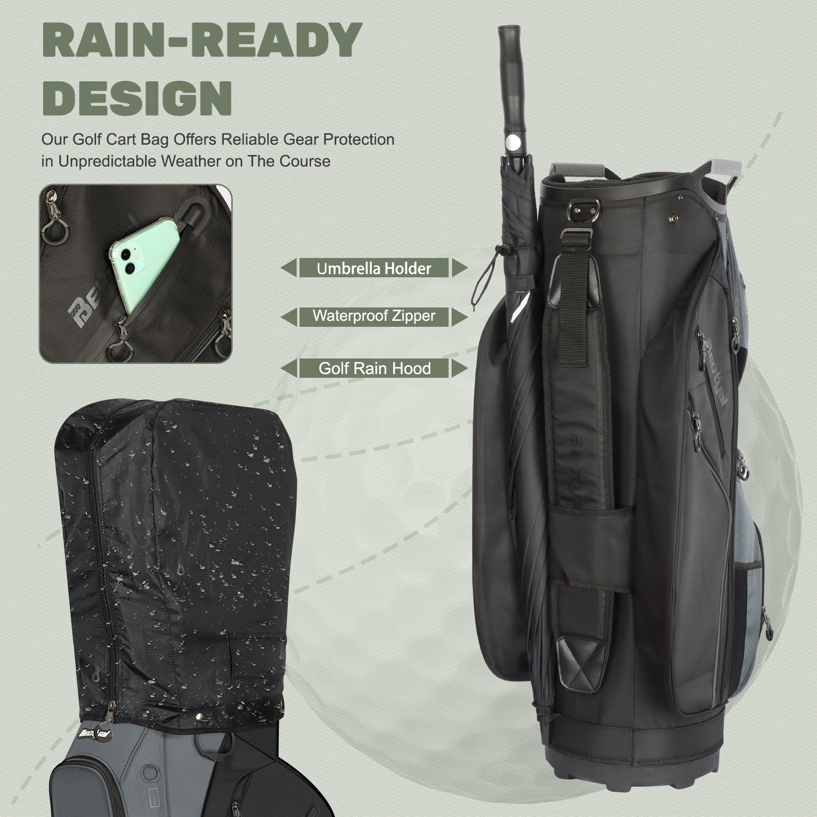15-Way Golf Cart Bag with Cooler, Handles, Rain Cover & Divider System