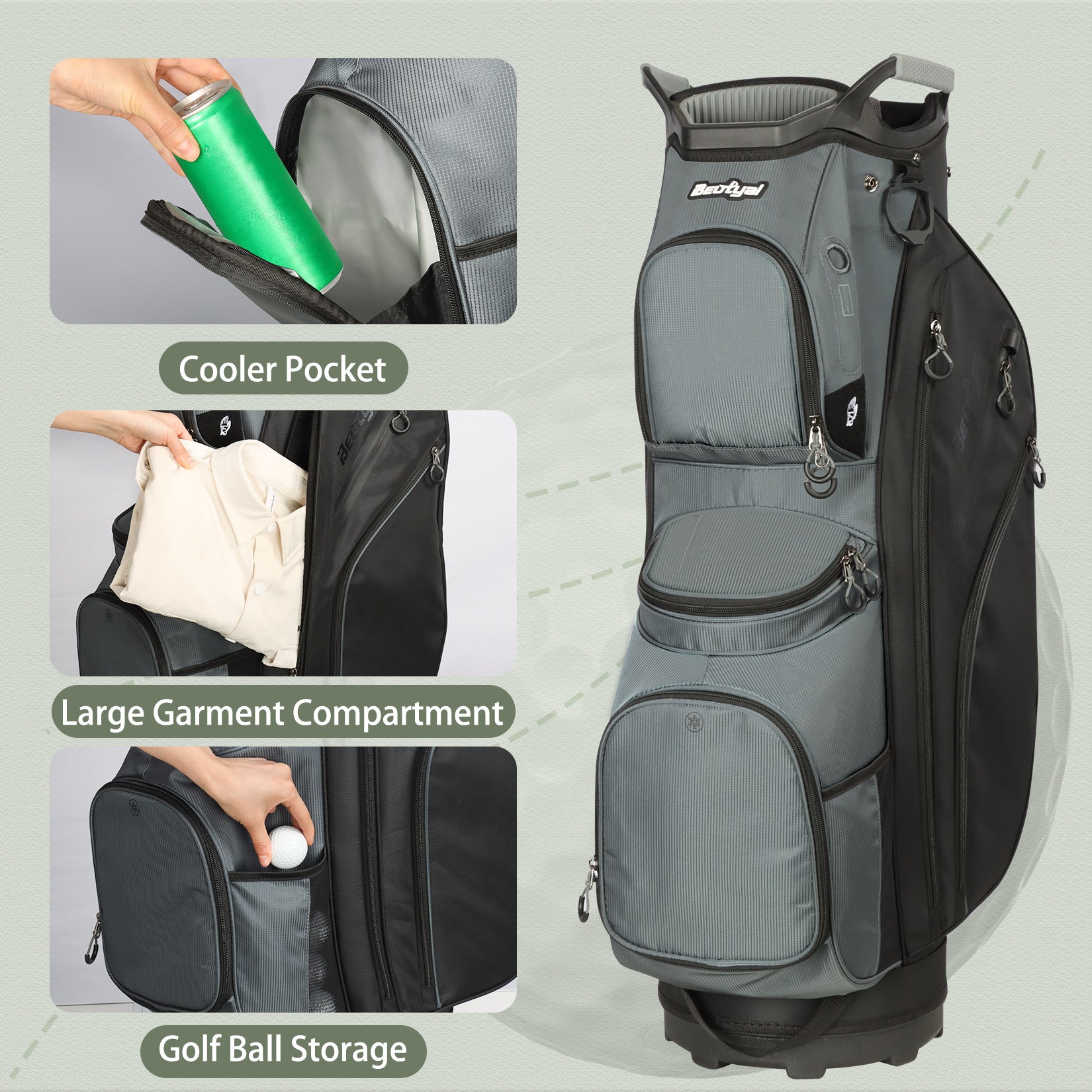 15-Way Golf Cart Bag with Cooler, Handles, Rain Cover & Divider System