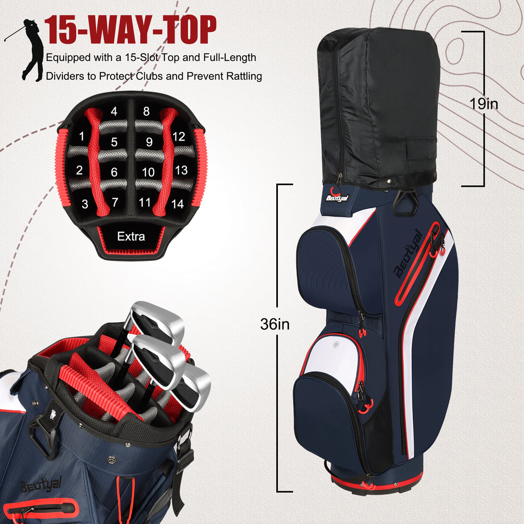 15-Way Golf Cart Bag with Cooler & Rain Cover – Lightweight for Men & Women