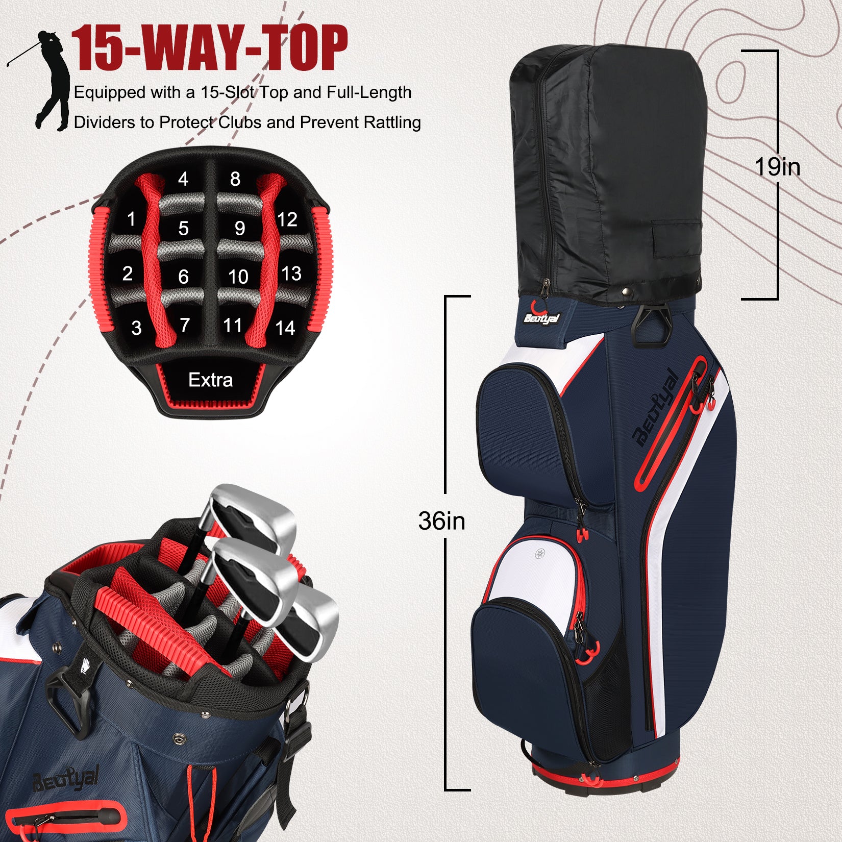 15-Way Golf Cart Bag with Cooler & Rain Cover – Lightweight for Men & Women