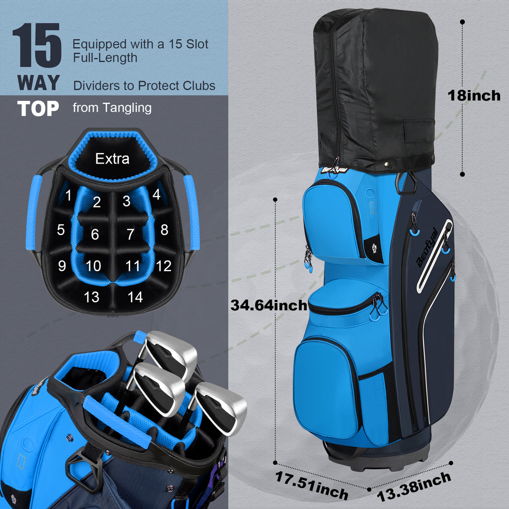 15-Way Golf Cart Bag with Cooler, Handles, Rain Cover & Divider System
