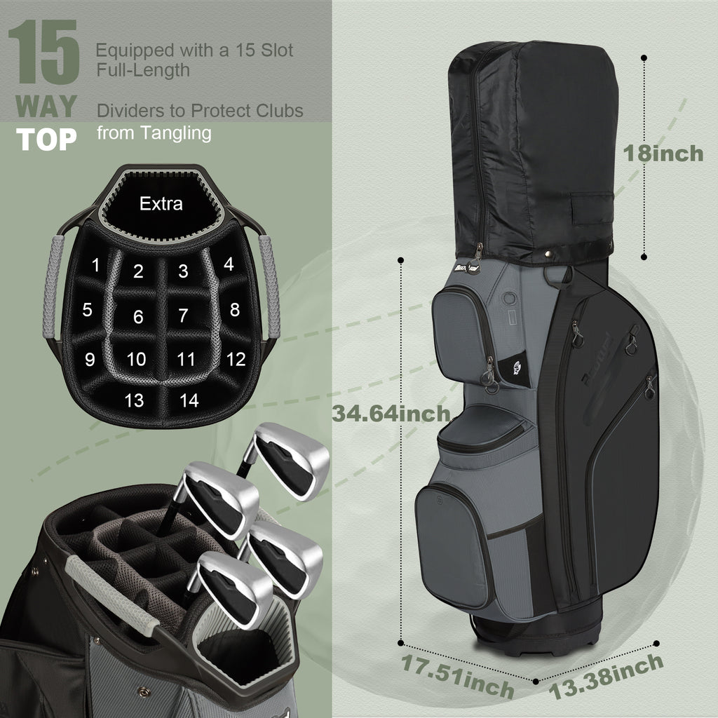 15-Way Golf Cart Bag with Cooler, Handles, Rain Cover & Divider System