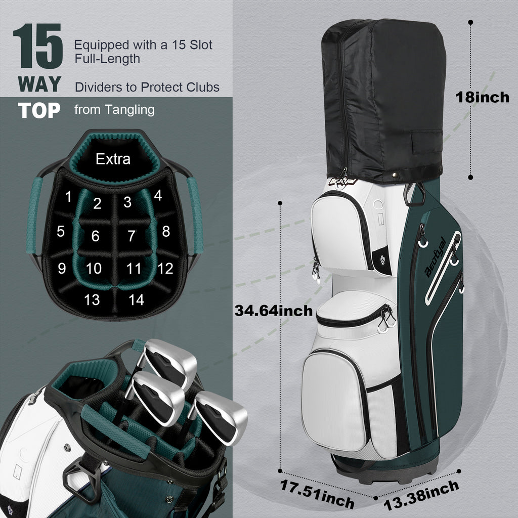 15-Way Golf Cart Bag with Cooler, Handles, Rain Cover & Divider System
