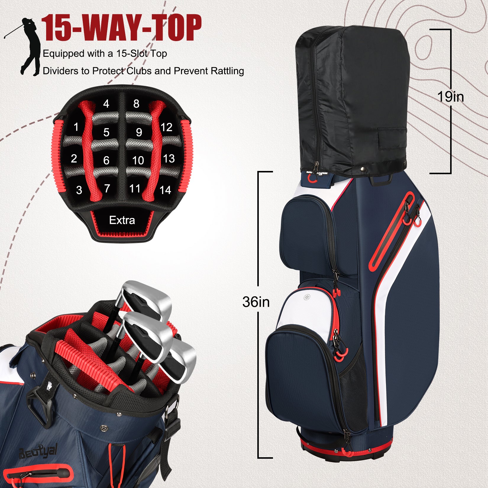 15-Way Golf Cart Bag with Cooler & Rain Cover – Lightweight for Men & Women