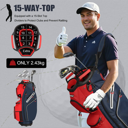 15-Way Golf Cart Bag with Cooler, Handles, Rain Cover & Divider System