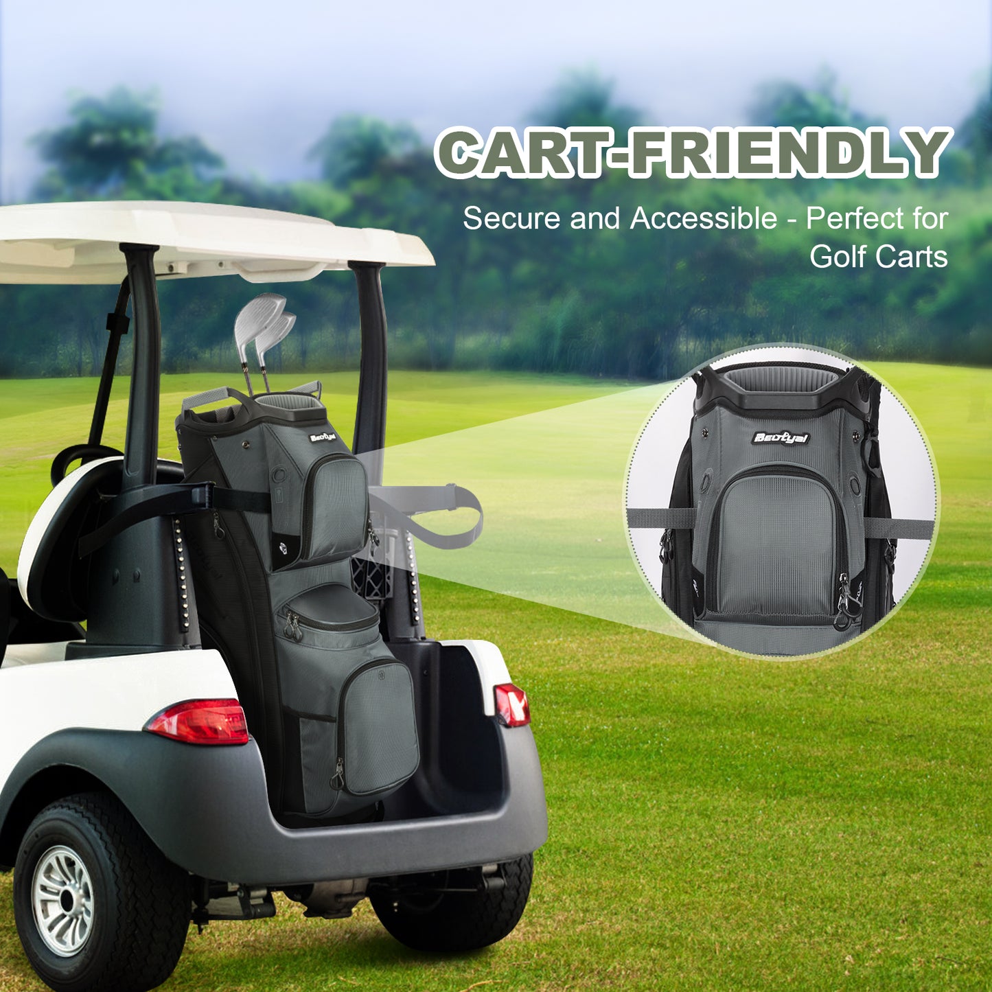15-Way Golf Cart Bag with Cooler, Handles, Rain Cover & Divider System