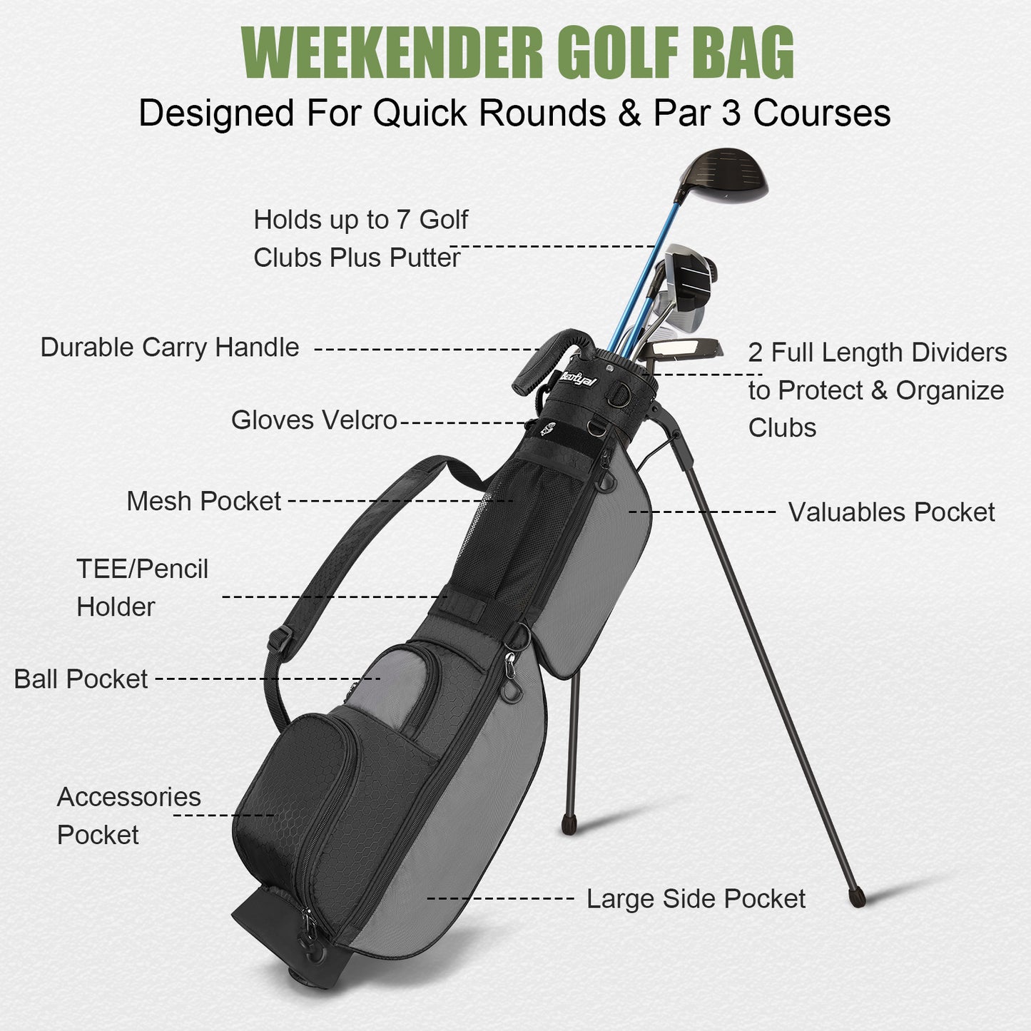 Lightweight Golf Stand Bag – Portable Par 3 Carry Bag with Shoulder Strap