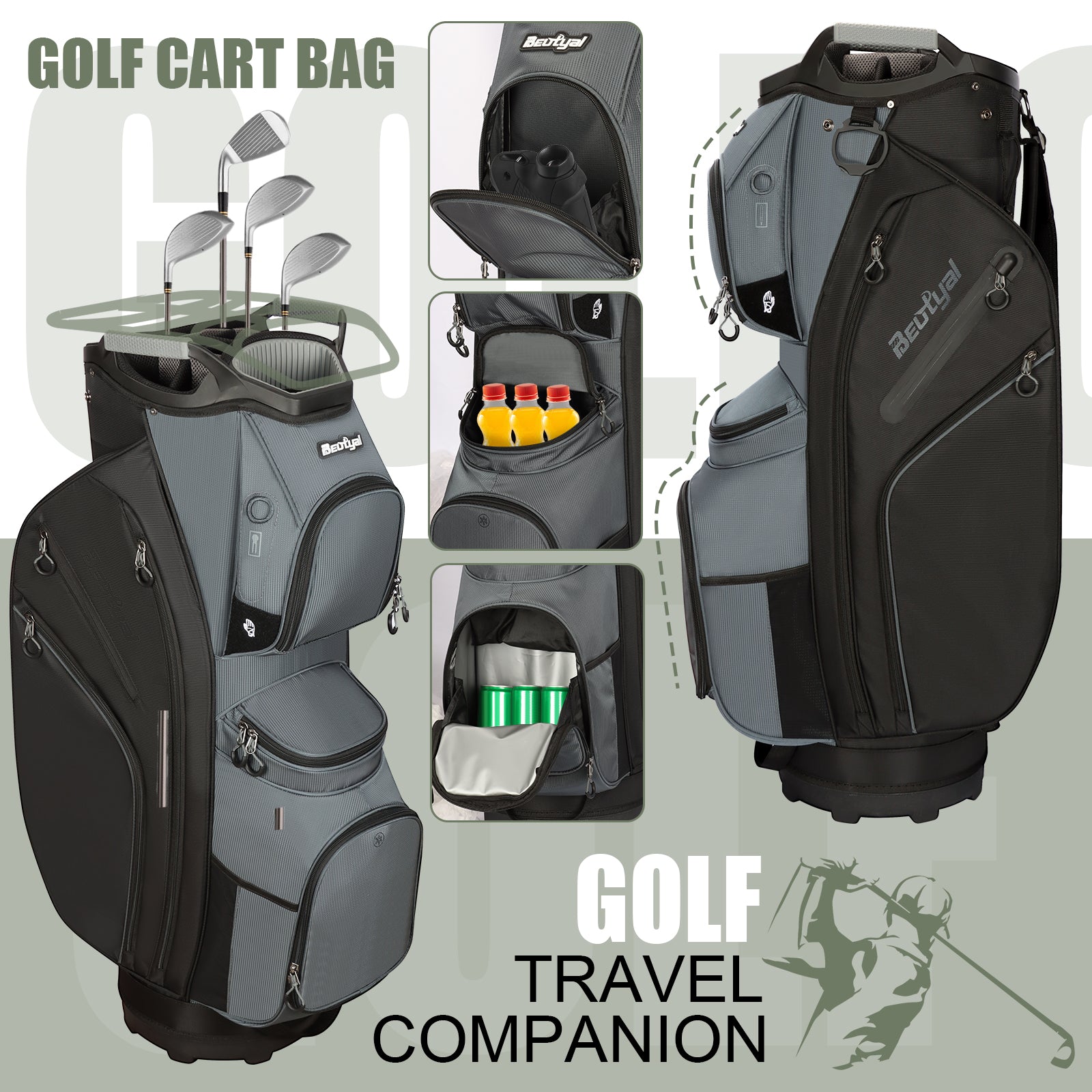 15-Way Golf Cart Bag with Cooler, Handles, Rain Cover & Divider System