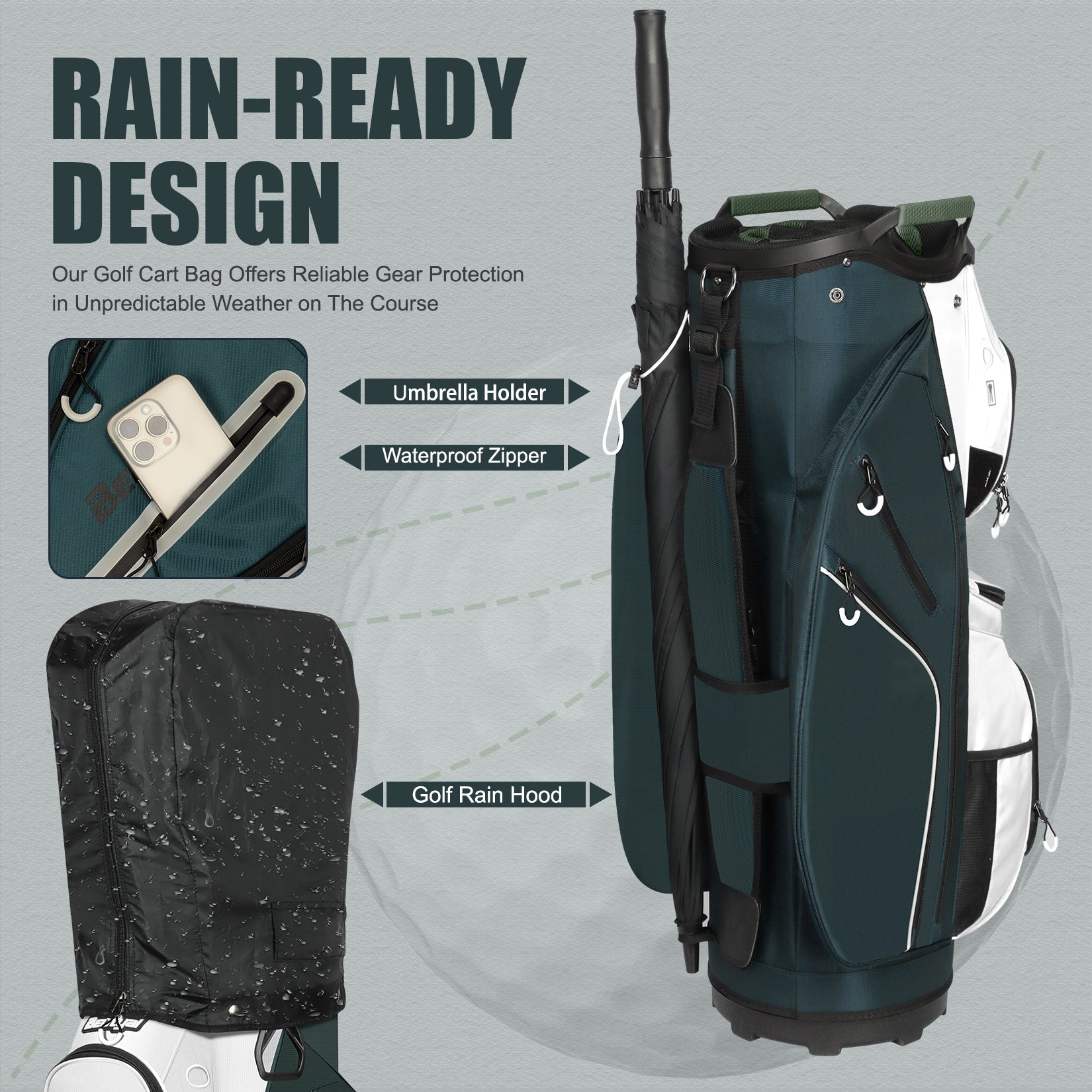 15-Way Golf Cart Bag with Cooler, Handles, Rain Cover & Divider System