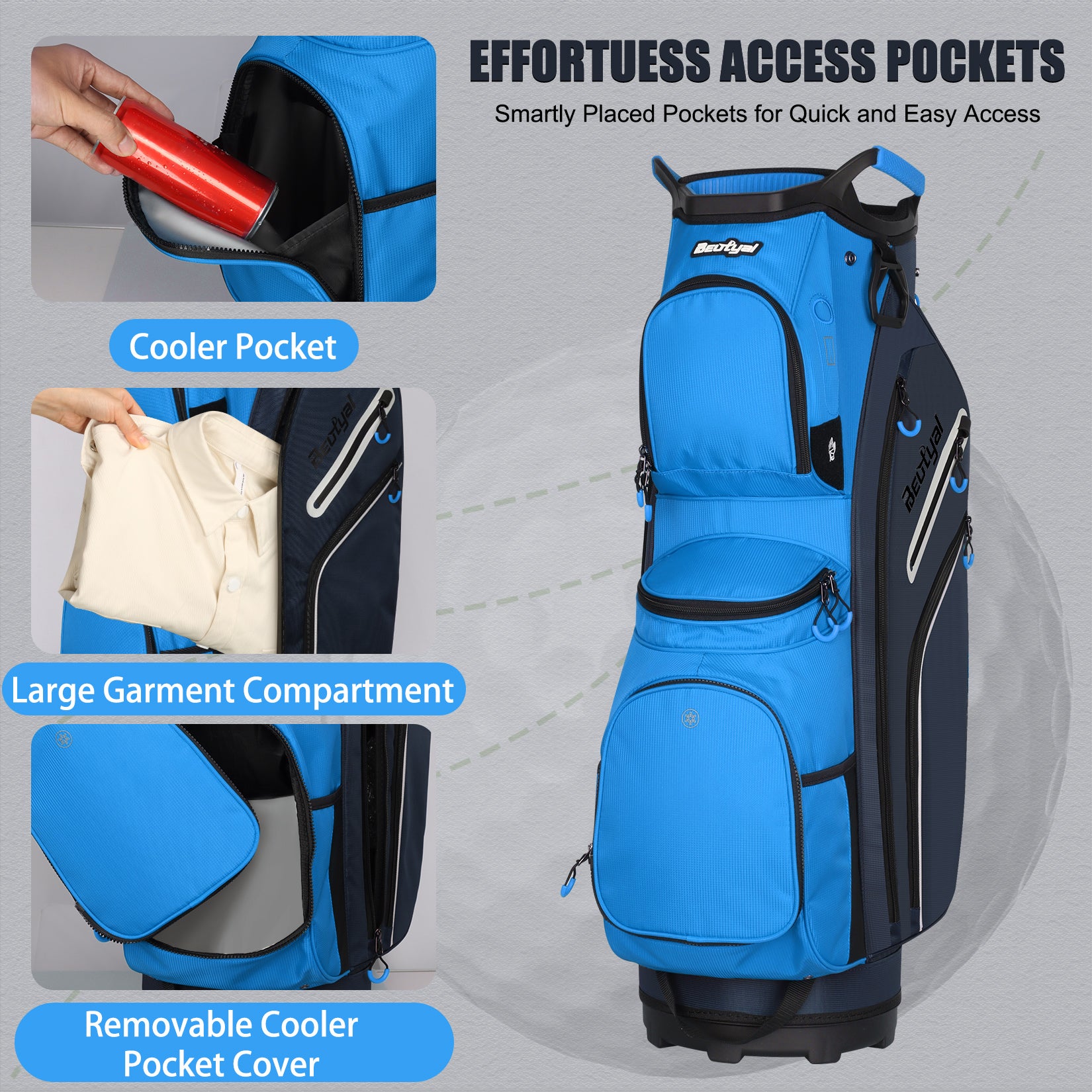 15-Way Golf Cart Bag with Cooler, Handles, Rain Cover & Divider System