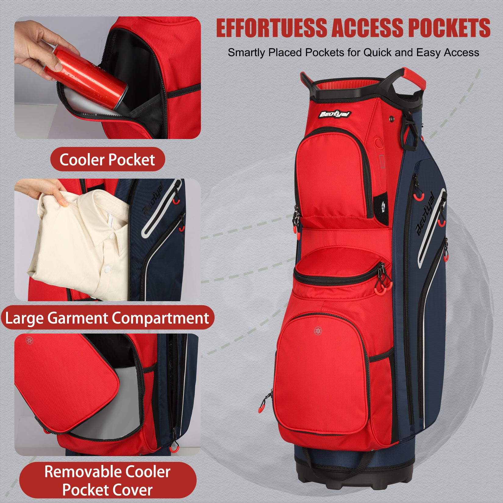 15-Way Golf Cart Bag with Cooler, Handles, Rain Cover & Divider System