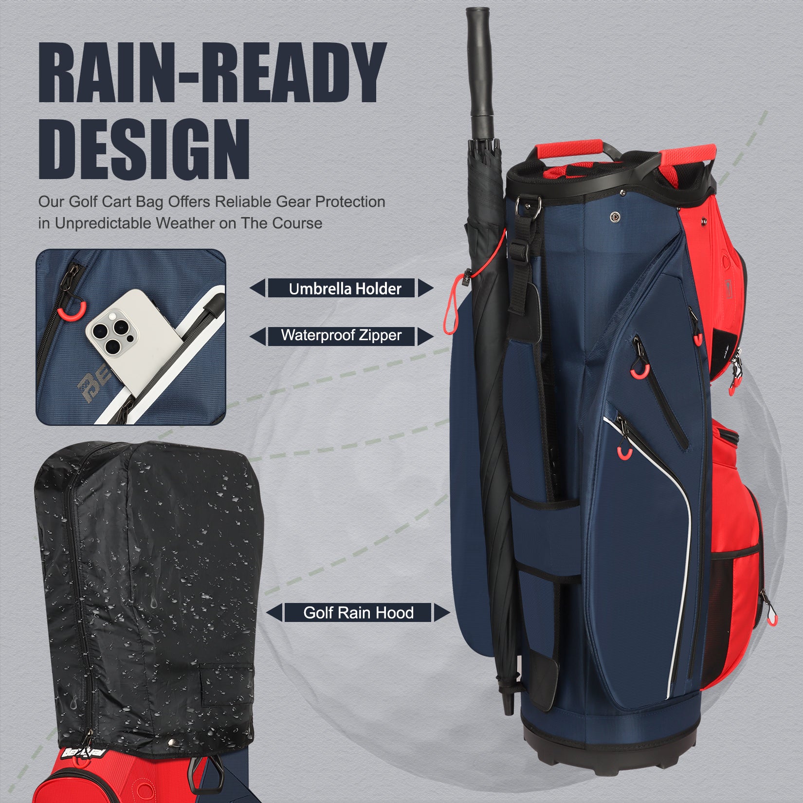 15-Way Golf Cart Bag with Cooler, Handles, Rain Cover & Divider System