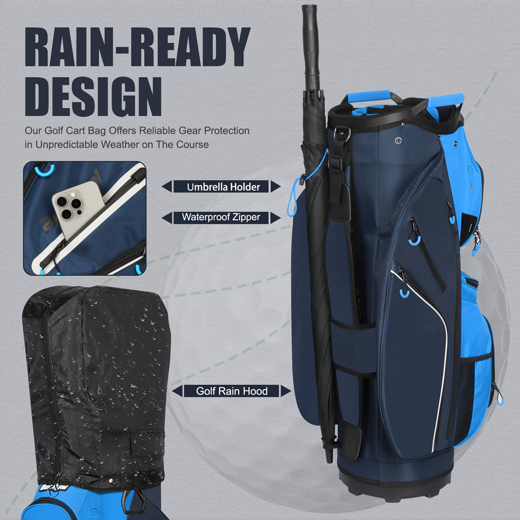 15-Way Golf Cart Bag with Cooler, Handles, Rain Cover & Divider System