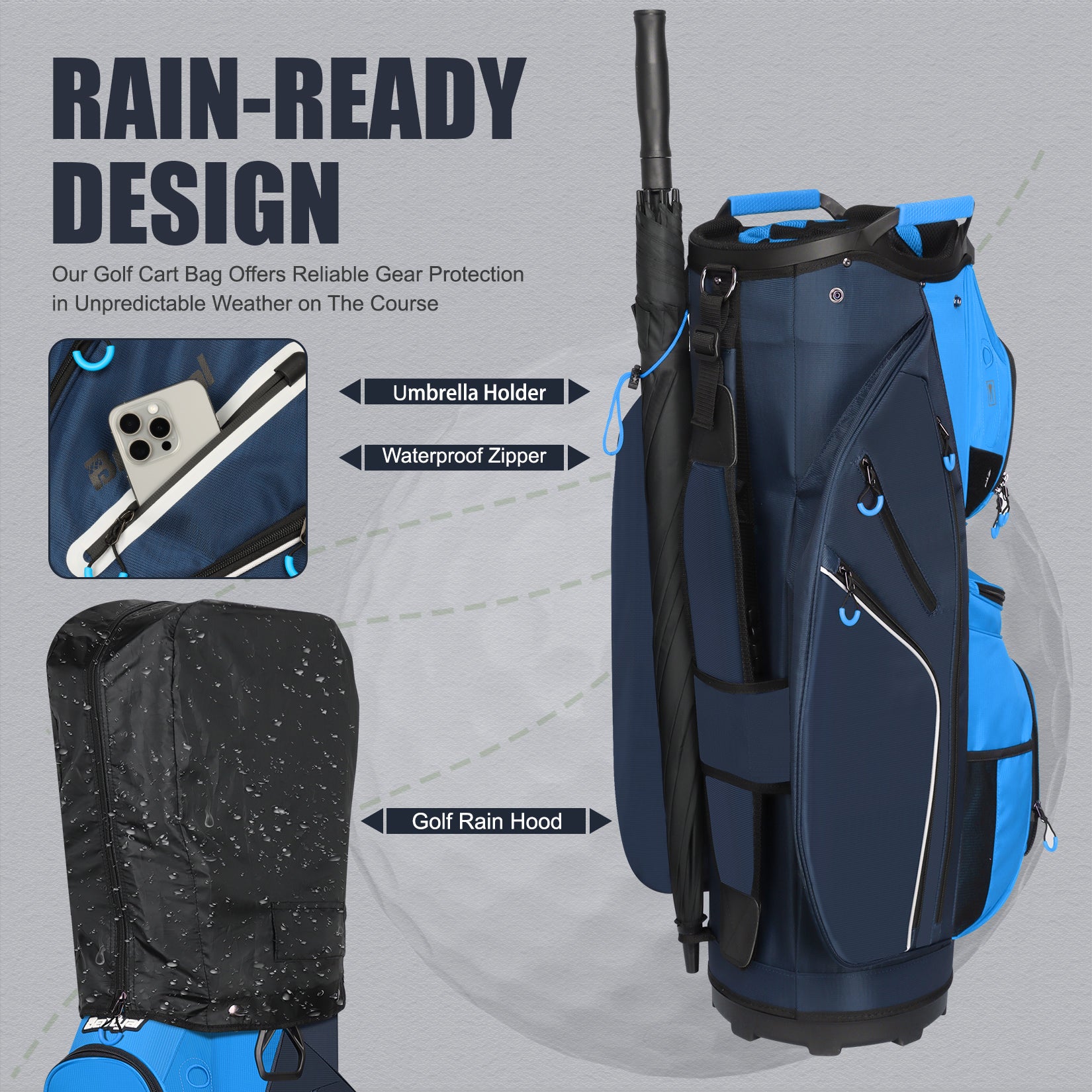 15-Way Golf Cart Bag with Cooler, Handles, Rain Cover & Divider System
