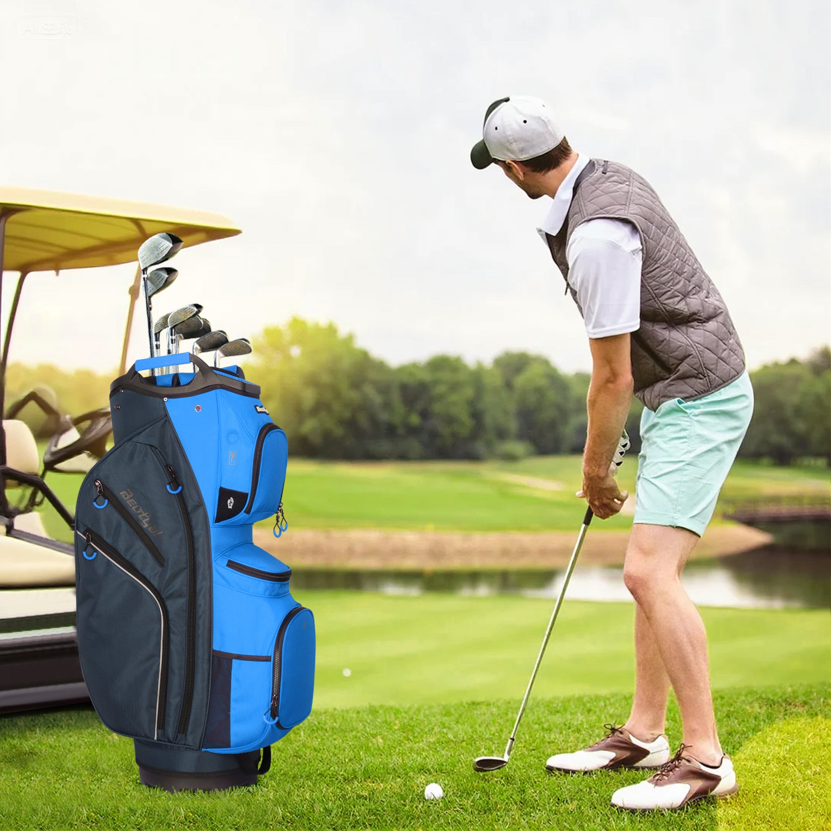 15-Way Golf Cart Bag with Cooler, Handles, Rain Cover & Divider System