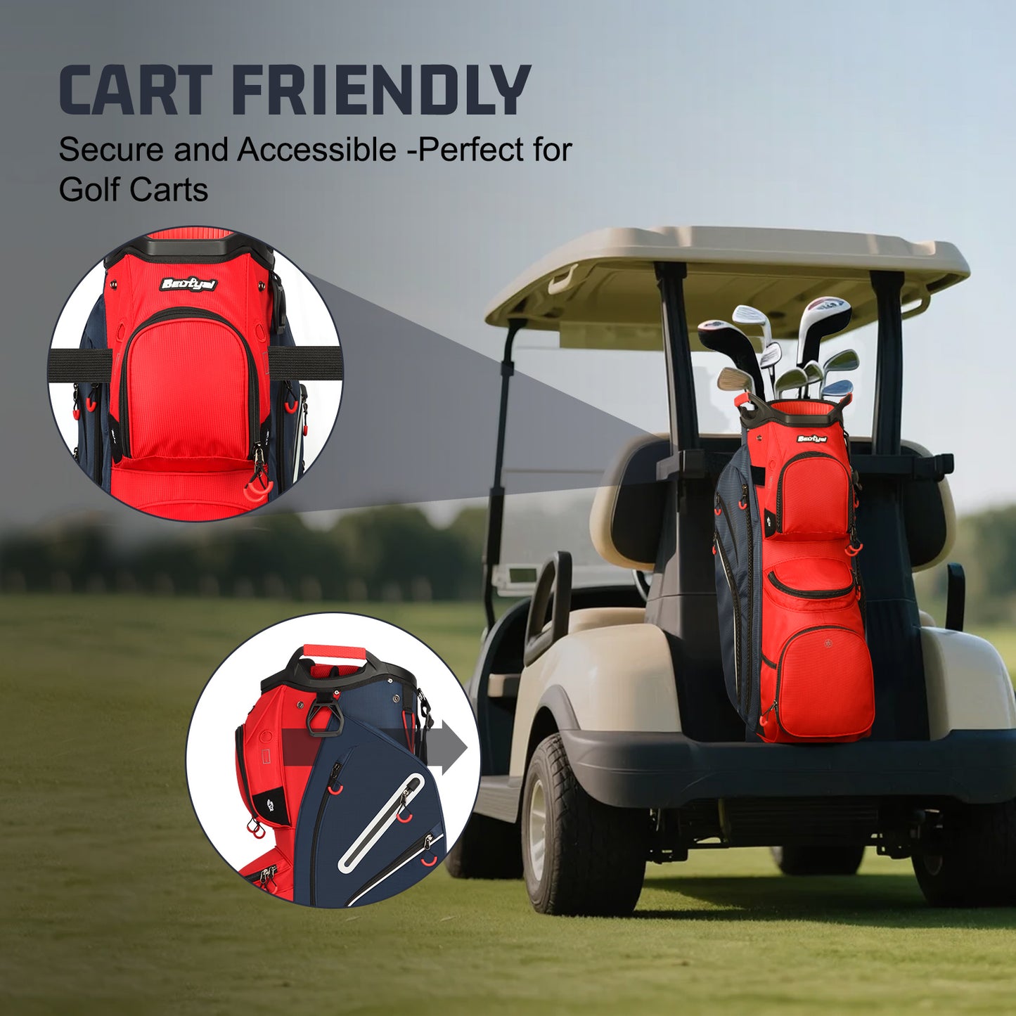 15-Way Golf Cart Bag with Cooler, Handles, Rain Cover & Divider System