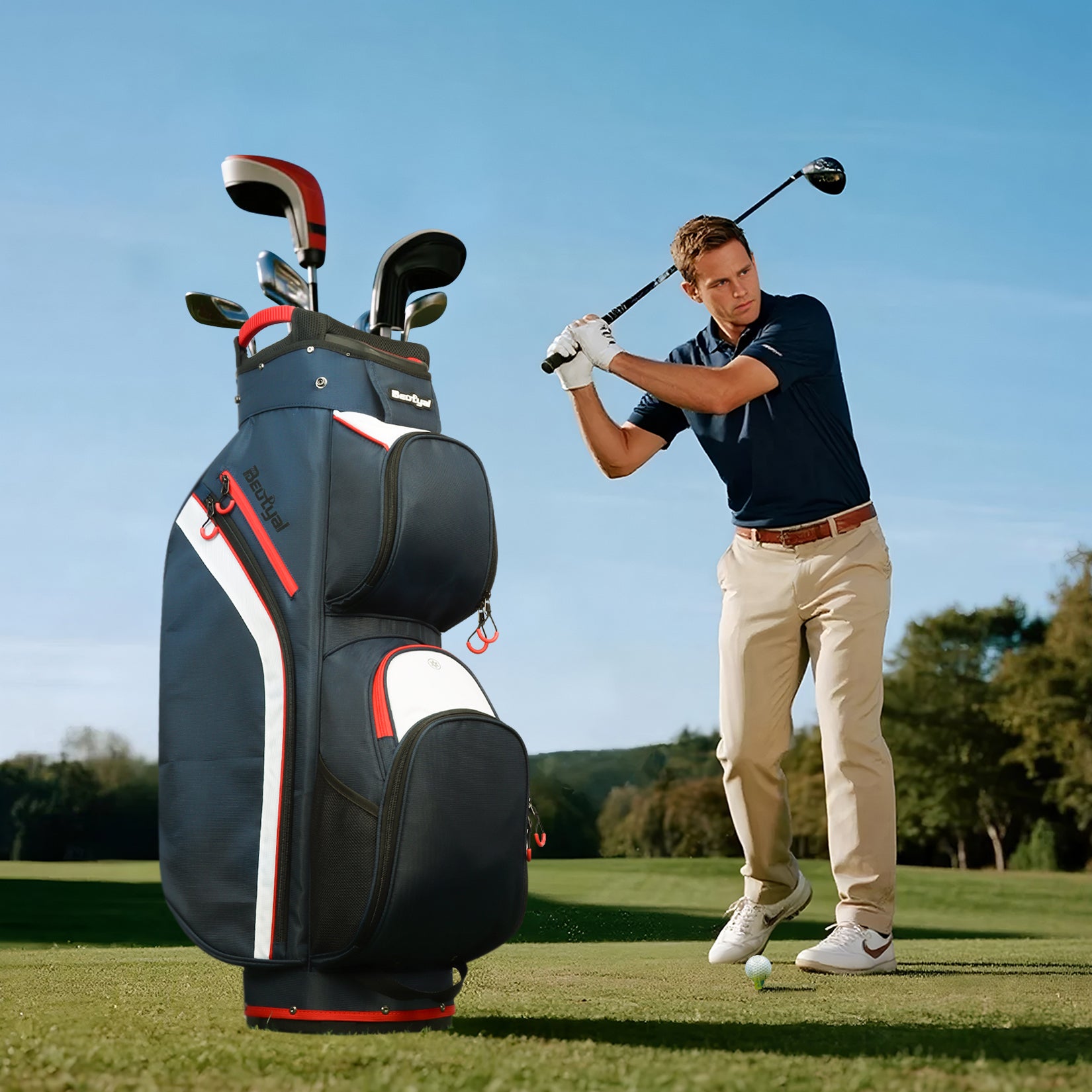 15-Way Golf Cart Bag with Cooler & Rain Cover – Lightweight for Men & Women