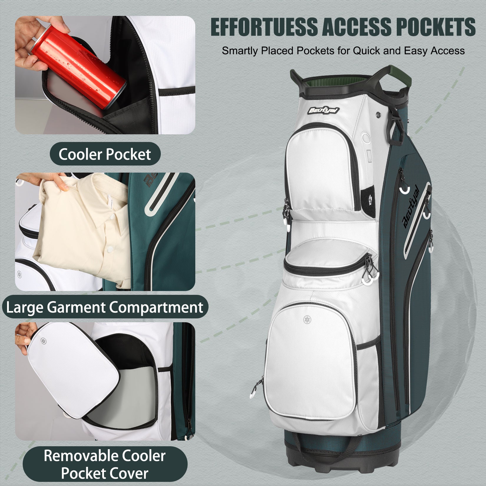15-Way Golf Cart Bag with Cooler, Handles, Rain Cover & Divider System
