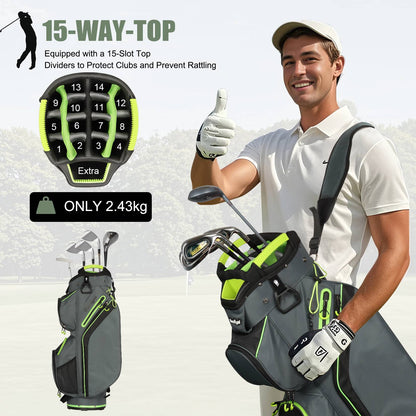 15-Way Golf Cart Bag with Cooler & Rain Cover – Lightweight for Men & Women