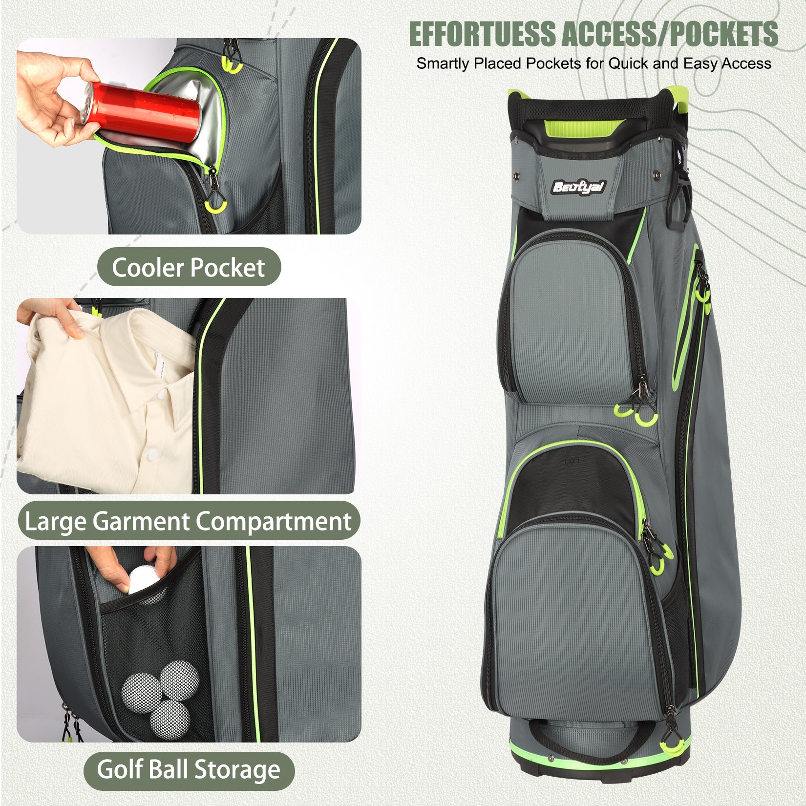 15-Way Golf Cart Bag with Cooler & Rain Cover – Lightweight for Men & Women