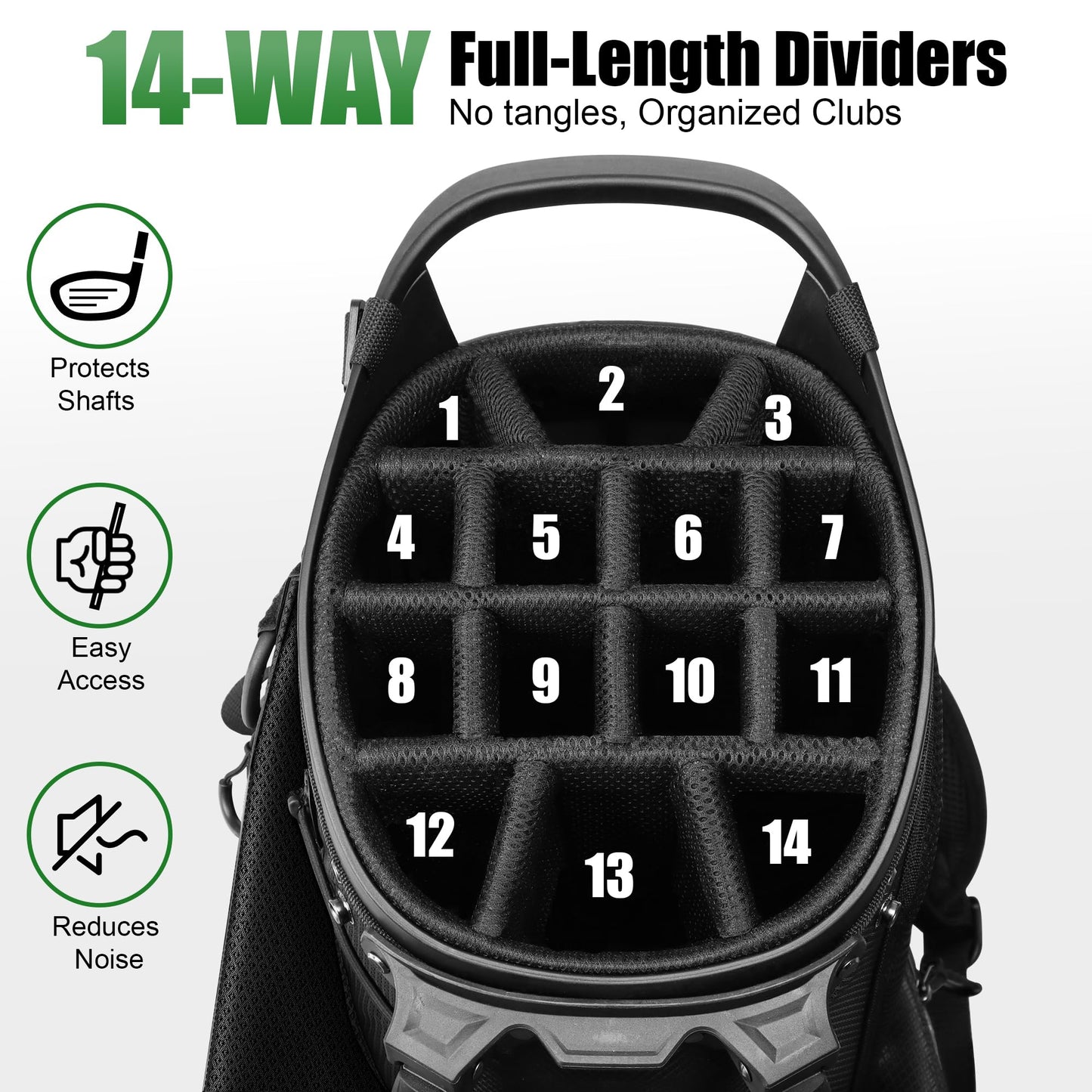 14 Way Golf Stand Bag, Full Length Divider Lightweight Golf Bag