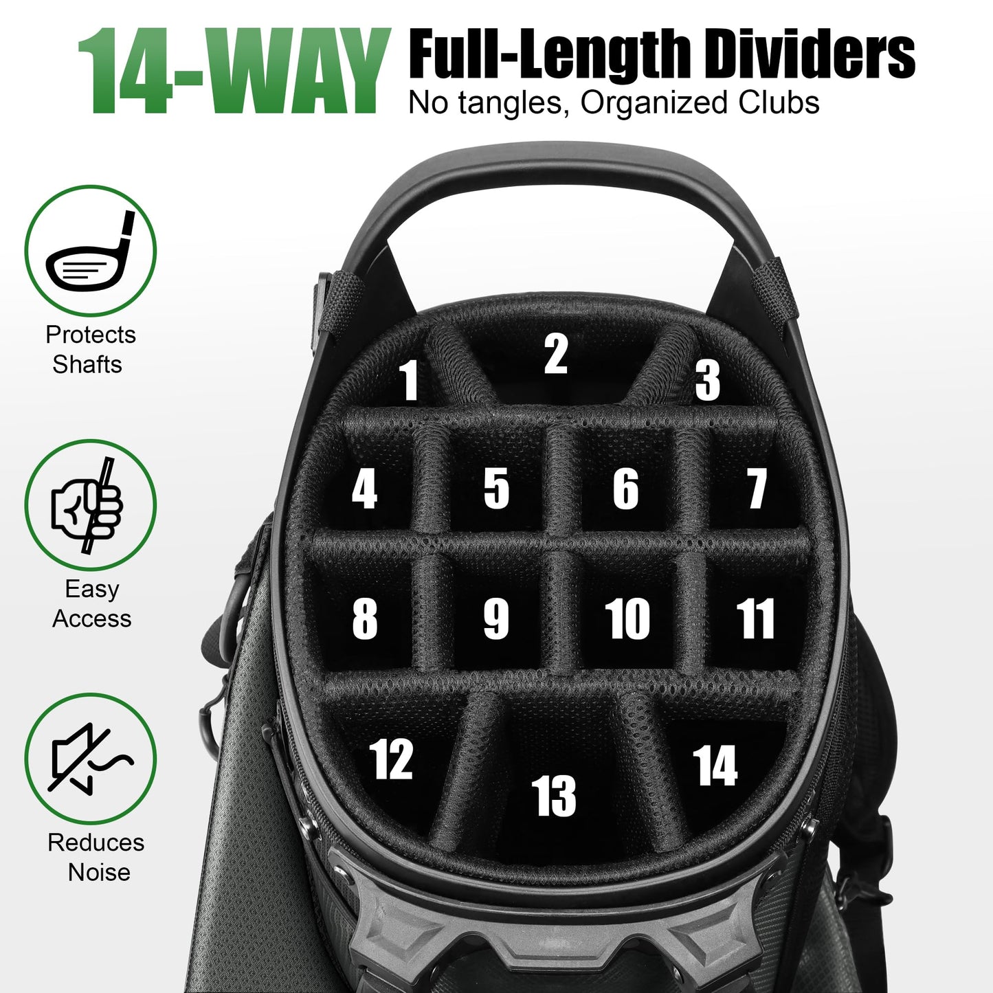 14 Way Golf Stand Bag, Full Length Divider Lightweight Golf Bag