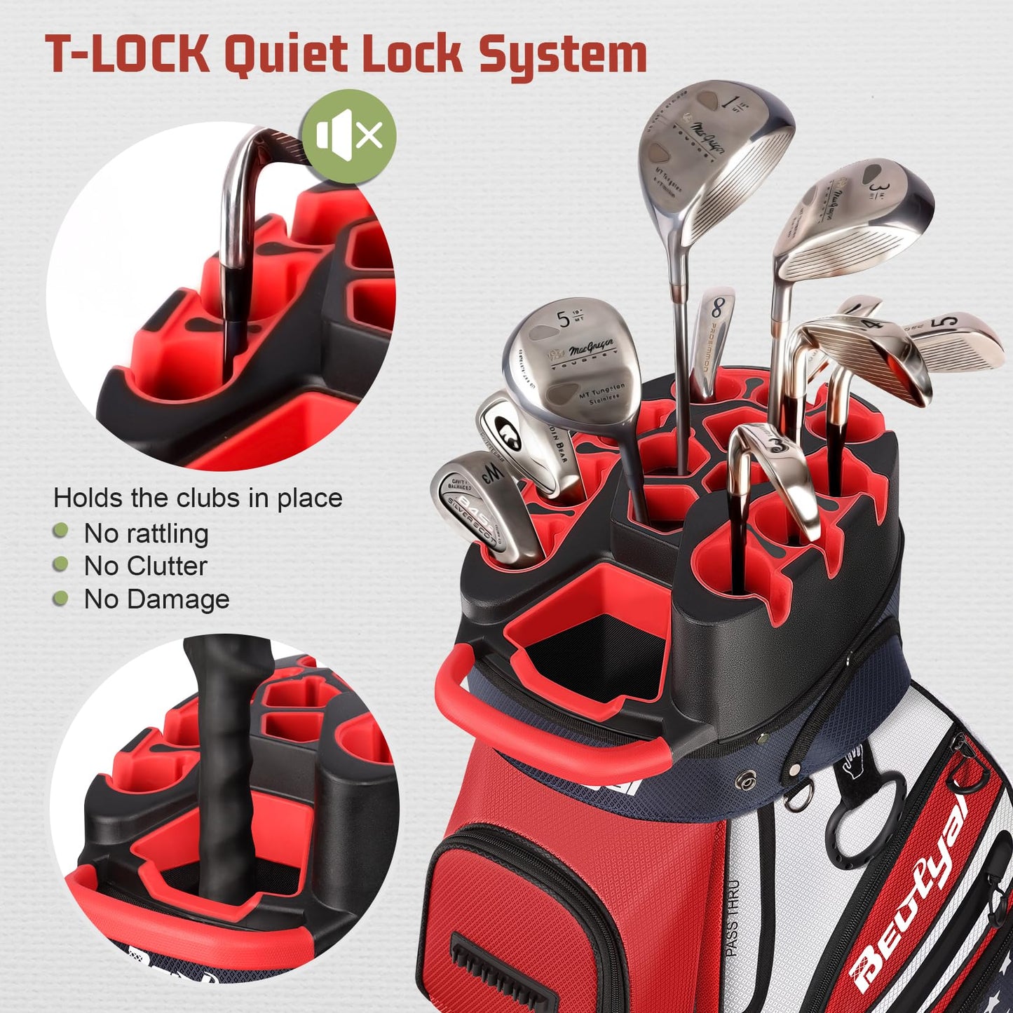 T Lock Golf Cart Bag, 14 Way Full Length Divider Golf Bag for Men