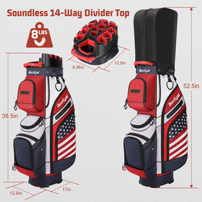 T Lock Golf Cart Bag, 14 Way Full Length Divider Golf Bag for Men