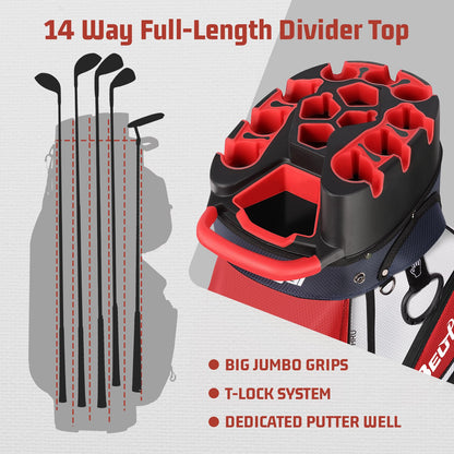 T Lock Golf Cart Bag, 14 Way Full Length Divider Golf Bag for Men