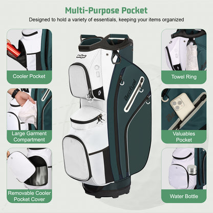 15-Way Golf Cart Bag with Cooler, Handles, Rain Cover & Divider System